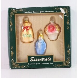 Essentials German Molded Glass Christmas Ornaments (3) Money Bag‎ Angel Flowers